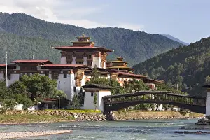 Dzong Prints: Asia, Bhutan, Punaka Dzong. Views of the Punaka Dzong and the Wang Chu River