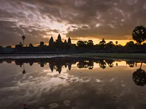 Asia; Cambodia; Angkor Watt; Siem Reap; Sunrise reflections at Angkor Wat