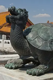 Imperial Prints: Asia, China, Beijing. Bronze sculpture of dragon turtle at Forbidden City