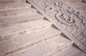 Asia, China, Beijing, Forbidden City. Intricately carved stone stairs