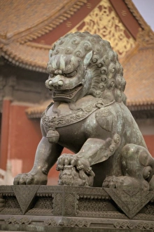 Lincoln Peak Prints: Asia, China, Beijing, Forbidden City. Bronze lion guard