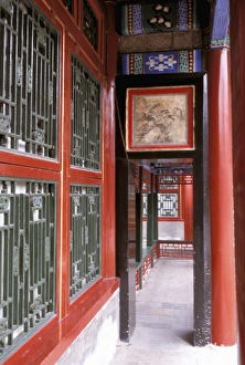 Summer Palace Prints: Asia, China, Beijing. Summer palace, paintings and intricate designs decorate hallway