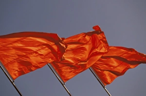 Asia, China, Beijing. Tiananmen Square, Chinese flags