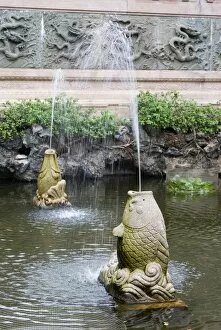 Images Dated 2nd April 2007: Asia, China, Hong Kong, Kowloon, Wong Tai Sin district. Stone carved carp fountains