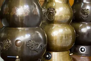 Herbal Prints: Asia, China, Hong Kong. Very large antique brass herbal medicine tea urns