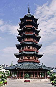 Orient Prints: Asia, China, Jiangsu Province, Suzhou. Seven level Ruiguang Pagoda is restored