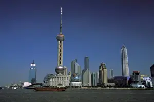 Futuristic Prints: Asia, China, Shanghai. Futuristic skyline of Shanghais Economic Zone