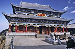 Orient Prints: Asia, China, Yunnan Province, Dali Region. Main hall of Jinding Temple at Jizu Mountain