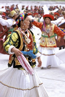 Robe Prints: Asia, China, Yunnan Province, Diqing Prefecture, Benzilan village. Costumed Tibetan dance