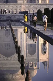 Uttar Pradesh Prints: Asia, India, Agra. At dawn, the reflection pool at the Taj Mahal, a World Heritage Site