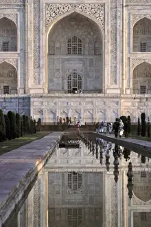 Uttar Pradesh Prints: Asia, India, Agra. The still reflection pool does just that at the Taj Mahal