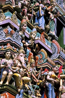 Figurine Prints: Asia, India, Bangalore. Hindu figurines on temple