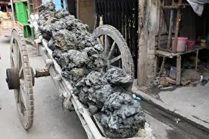 Pottery Prints: Asia, India, Calcutta. A cart of fresh clay the potters village of Kumartuli