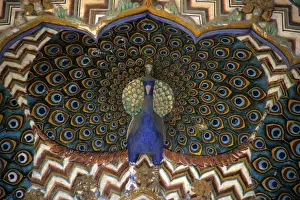 Entry Prints: Asia, India, Jaipur. Archtiectural detail of Peacock Gate at Jaipur Palace