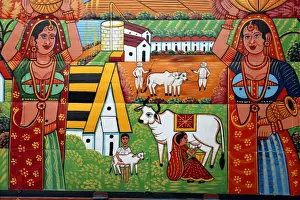 Truck Prints: Asia, India, Jaipur. The wooden sides of a truck painted with a bright and colorful