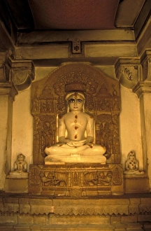 Claudia Adams Prints: Asia, India, Jaiselmer. Marble idol in shirine, Lodurva Jain temple