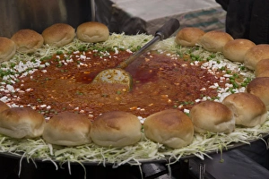 New Delhi Prints: Asia, India, New Delhi. Food for sale from street vendor