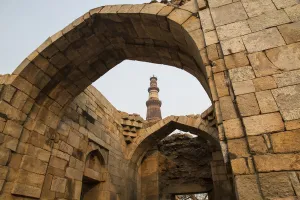 Images Dated 14th January 2014: Asia, India Qutb Mosque, New Delhi, Brick minaret, Qutb Minar, UNESCO World Heritage Site