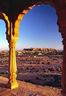 Jaisalmer Prints: Asia, India, Rajasthan, Jaisalmer. The view from the cenotaphs near Jaisalmer in Rajasthan