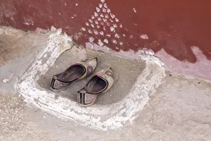 Images Dated 20th January 2014: Asia, India, Rajasthan, Udaipur. street pottery stall with owners shoes coraled