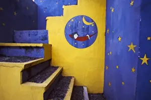 Ubud Prints: Asia, Indonesia, Bali, Ubud. Stairs painted with a colorful starry night scene