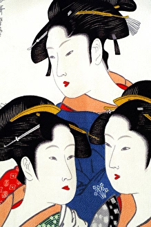 Orient Prints: Asia, Japan. Japanese silk art. Female figures on silk. Property release