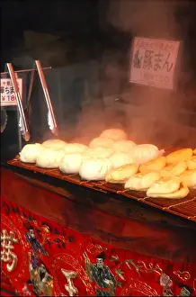 Chinatown Prints: Asia, Japan, Kobe. Japanese potsticker dumplings in Chinatown district. Credit as