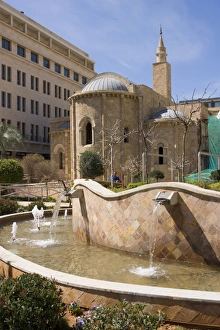 Prints of Fountain and old church in downtown area, Beirut, Lebanon Images Dated 2003 March: Asia, Lebanon