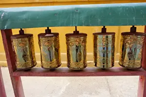 Images Dated 16th August 2015: Asia, Mongolia, Ulaanbaatar, Gandantegchinlen (Gandan) Monastery. Prayer wheels
