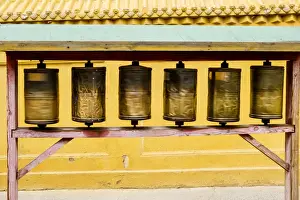 Images Dated 16th August 2015: Asia, Mongolia, Ulaanbaatar, Gandantegchinlen (Gandan) Monastery. Prayer wheels