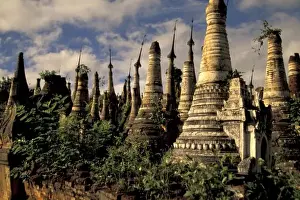 Asia, Myanmar, Inle Lake. Ancient ruins of Indein Stupa Complex