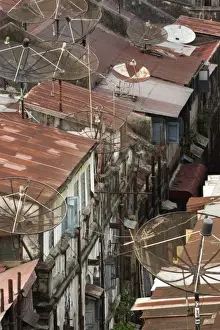 Yangon Prints: Asia, Myanmar, Yangon, downward view of roof tops and alley