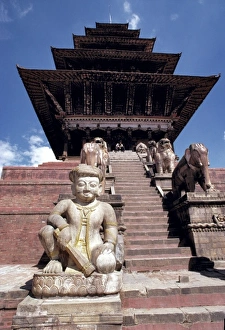 Kathmandu Valley Prints: Asia, Nepal, Bhaktapur. The Nyatapola temple in Bhktapur, a World Heritage Site