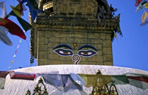 Belief Prints: Asia; Nepal; Kathmandu. Eyes of Buddha on stupa