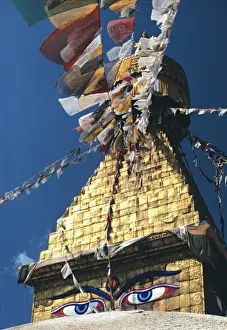 Kathmandu Valley Prints: Asia, Nepal, Kathmandu. Sunlight illumens Bodnath Stupa