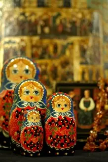 Asia, Russia. Typical Russian handicrafts. Traditional Matrushka (nesting) dolls