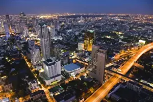 Roadway Prints: Asia, Thailand, Bangkok. View of the city at twilight from Hotel State Lebua