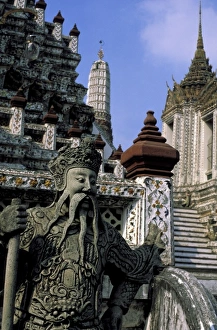 Watch Prints: Asia, Thailand, Bangkok. Wat Arun (Temple of Dawn), temple guardian