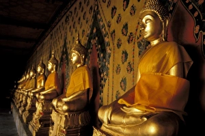 Asia, Thailand, Bangkok. Wat Arun (Temple of Dawn), gallery of golden buddhas