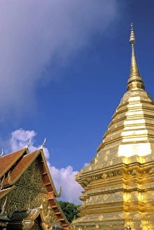 Figurine Prints: Asia, Thailand, Chiangmai. Wat Doi Suthep, golden chedi