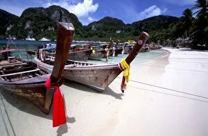 Asia, Thailand, Ko Phi Phi, traditional longtail boats on beach