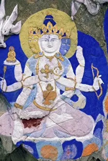 Picture Prints: Asia, Tibet, Lhasa. Picture of Sakyamuni, Buddha on a rock