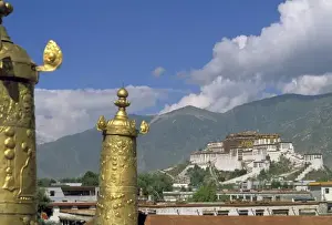 Asia, Tibet, Lhasa. View of Potala Palace from Jokhang Temple