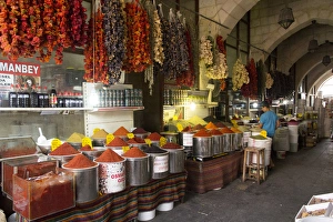 Asia, Turkey, Gaziantep, Medina, Spice market, spice shops in old bazaar of Zincirli Bedesten