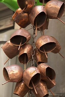 Istanbul Prints: Asia, Turkey, Istanbul. copper bells for animals on farm. Sold in the Grand Bazaar
