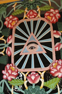 Asia, Vietnam. Cao AA┬Éais left eye, Tay Ninh Holy See, Cao Dai Temple, Tay Ninh