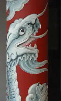 Quang Nam Prints: Asia, Vietnam. Naga on a column, Phouc Kien Assembly Hall, Hoi An, Quang Nam Province