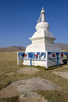 Asia, Western Mongolia. Stupa, religious marker found at the top of mountains and in high places