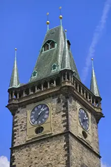 Astronomical clock tower and historical buildings in Old Town Square, Prague, Czech