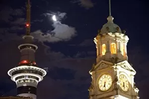 Auckland, New Zealand. An evening in downtown Auckland with the famous landmark; the skytower